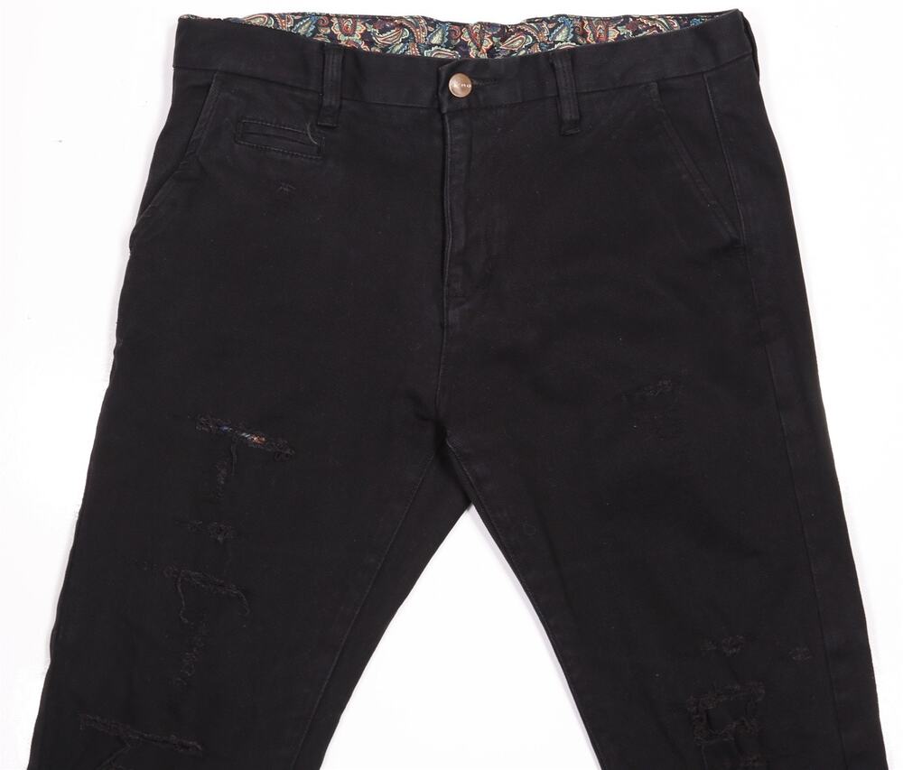 Etro Black Skinny Slim Destroyed Distressed Chino Pants 32x30